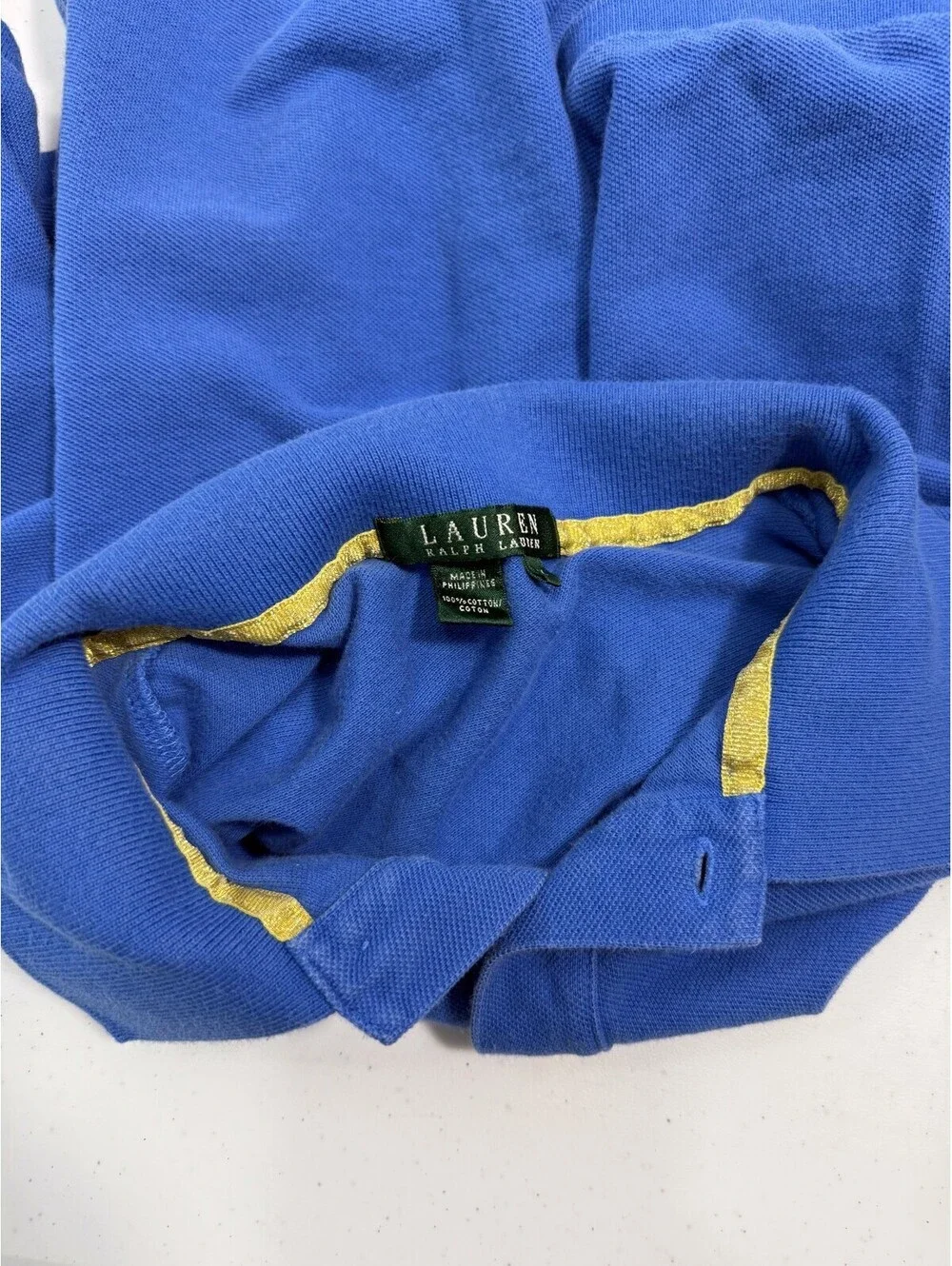LRL Lauren Ralph Lauren Blue Polo Shirt w/ Gold Buttons Womens Size 1X XL Cotton